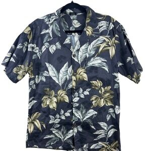 Palmwave Hawaii Mens Gray Cotton Tropical Palm Leaf Camp Shirt Medium C9-A810B